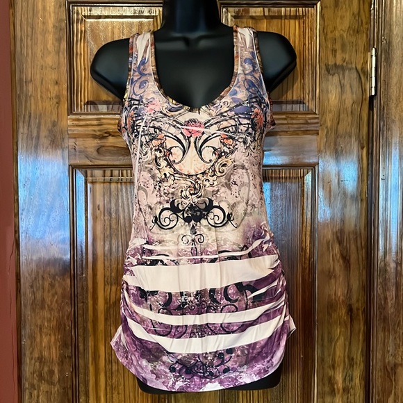 Tie Dye Stretchy Racer Back Tank Top - Picture 1 of 9